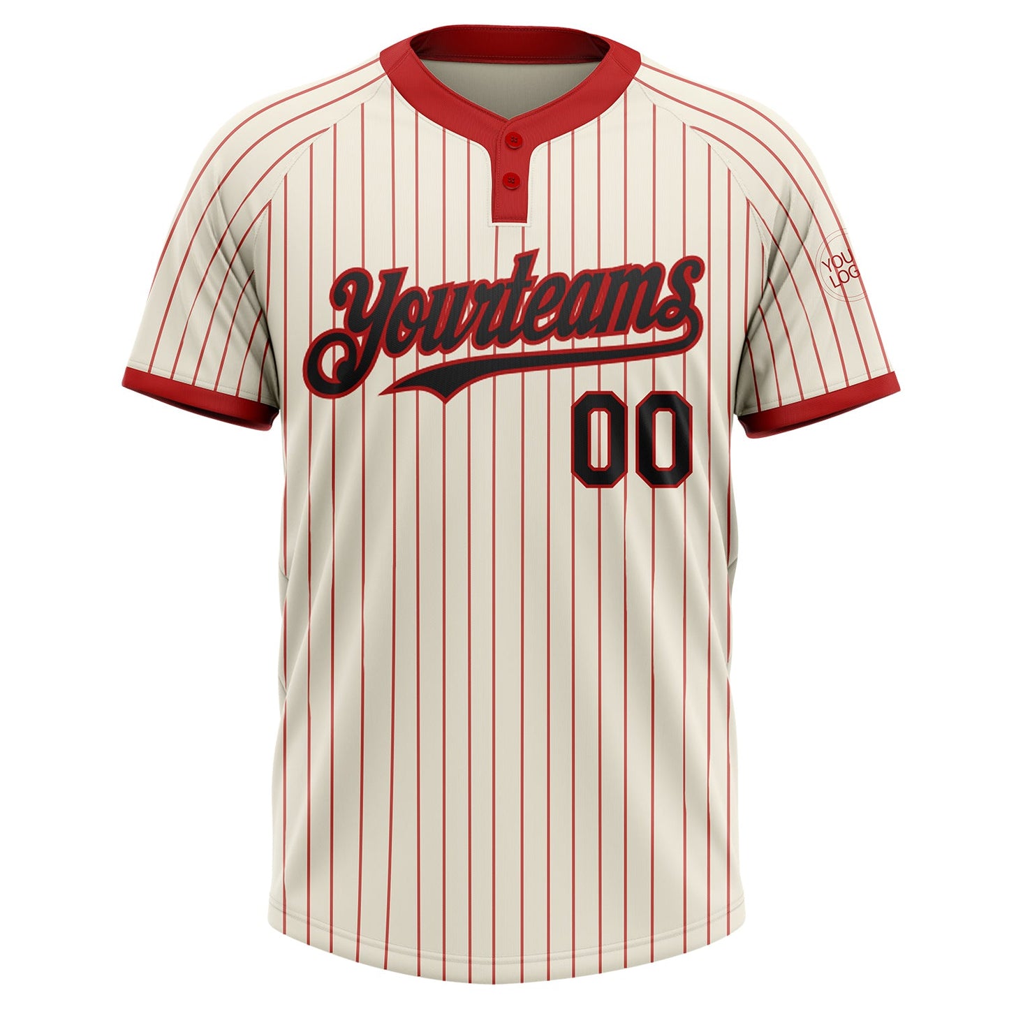 Custom Cream Red Pinstripe Black Two-Button Unisex Softball Jersey view 2