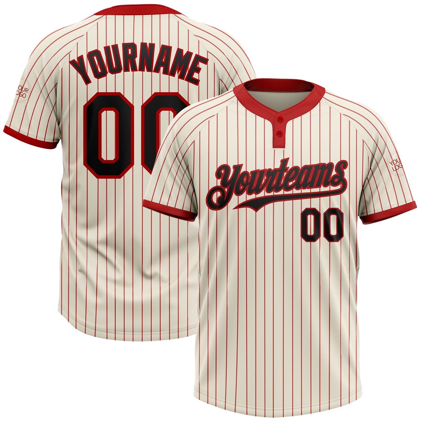 Custom Cream Red Pinstripe Black Two-Button Unisex Softball Jersey - Main View