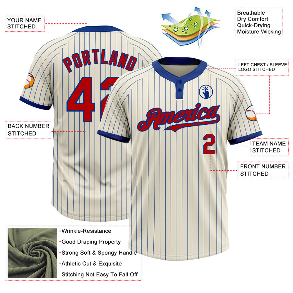 Custom Cream Royal Pinstripe Red Two-Button Unisex Softball Jersey view 3