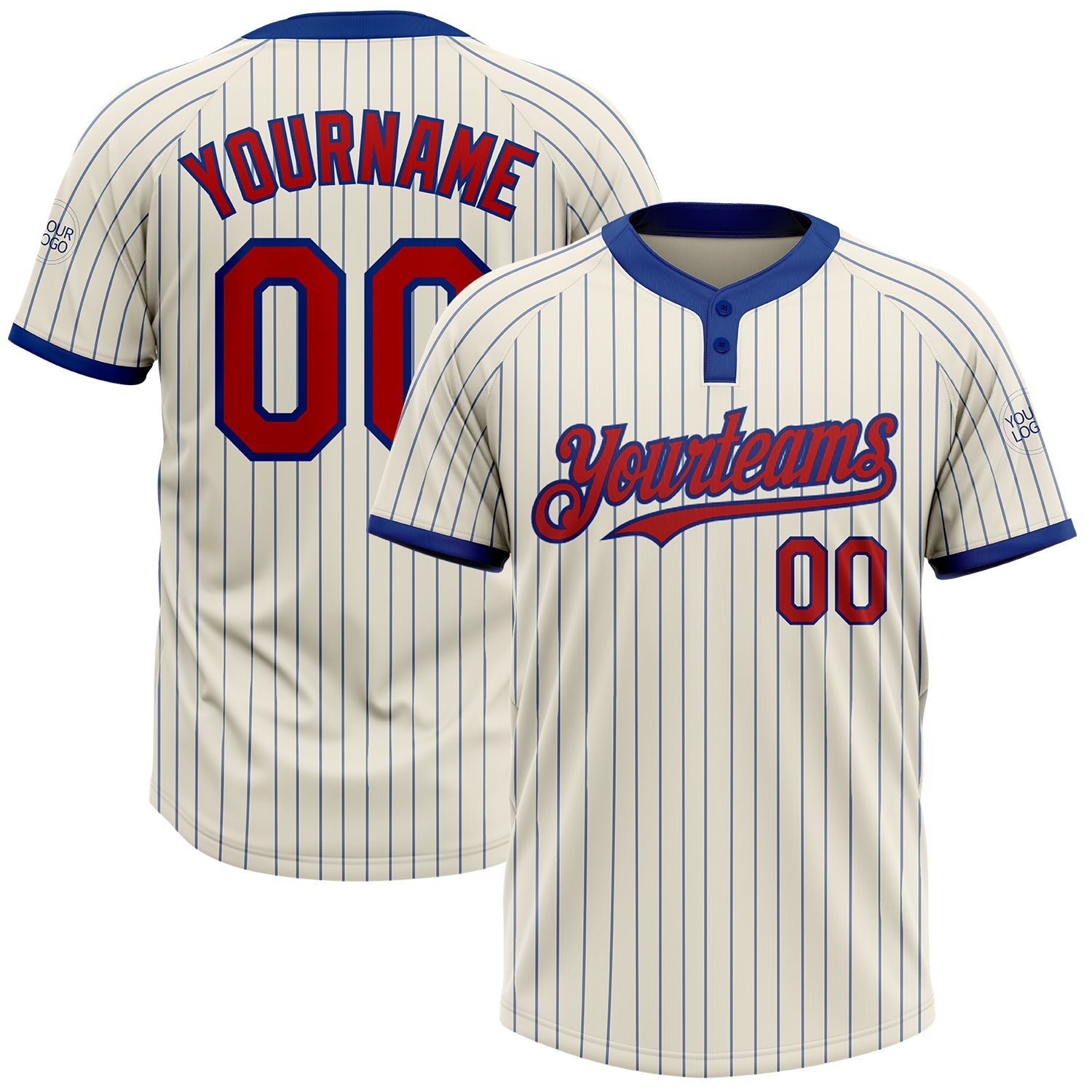 Custom Cream Royal Pinstripe Red Two-Button Unisex Softball Jersey - Main View