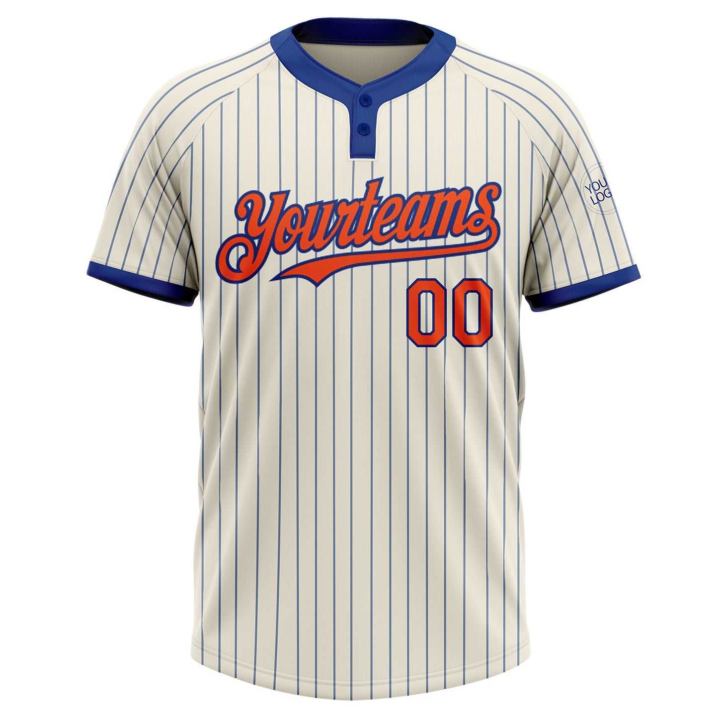 Custom Cream Royal Pinstripe Orange Two-Button Unisex Softball Jersey view 2