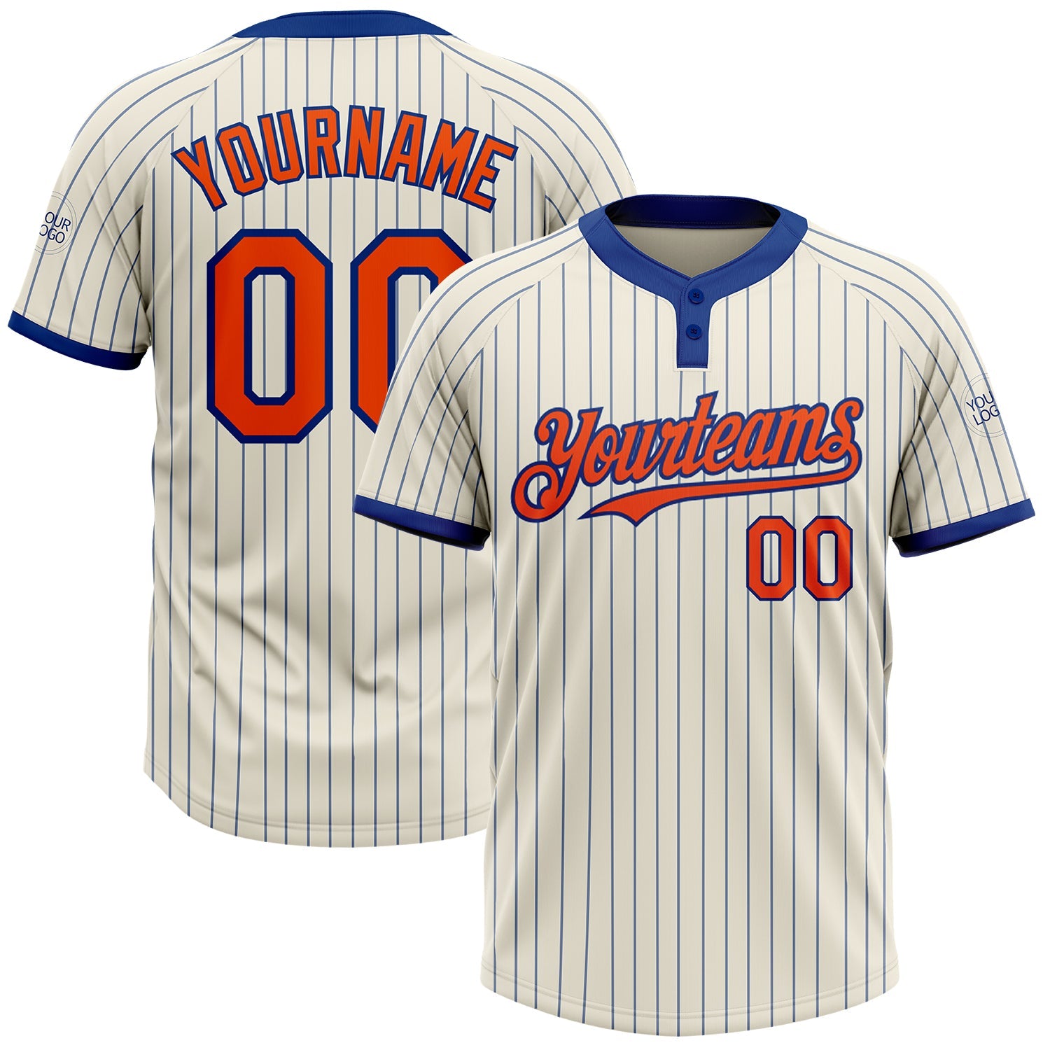 Custom Cream Royal Pinstripe Orange Two-Button Unisex Softball Jersey - Main View