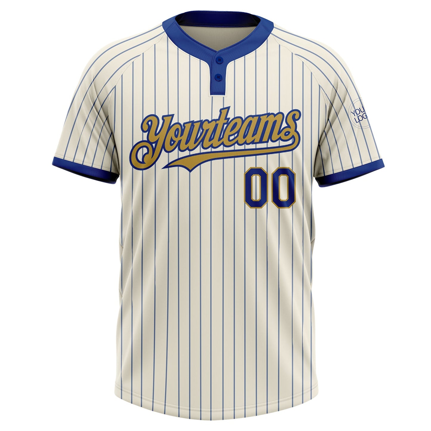 Custom Cream Royal Pinstripe Old Gold Two-Button Unisex Softball Jersey view 2