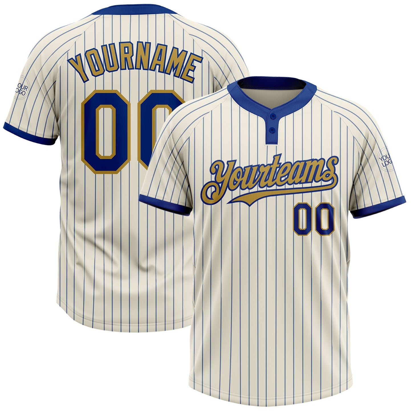 Custom Cream Royal Pinstripe Old Gold Two-Button Unisex Softball Jersey - Main View