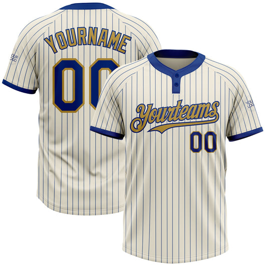 Custom Cream Royal Pinstripe Old Gold Two-Button Unisex Softball Jersey - Main View