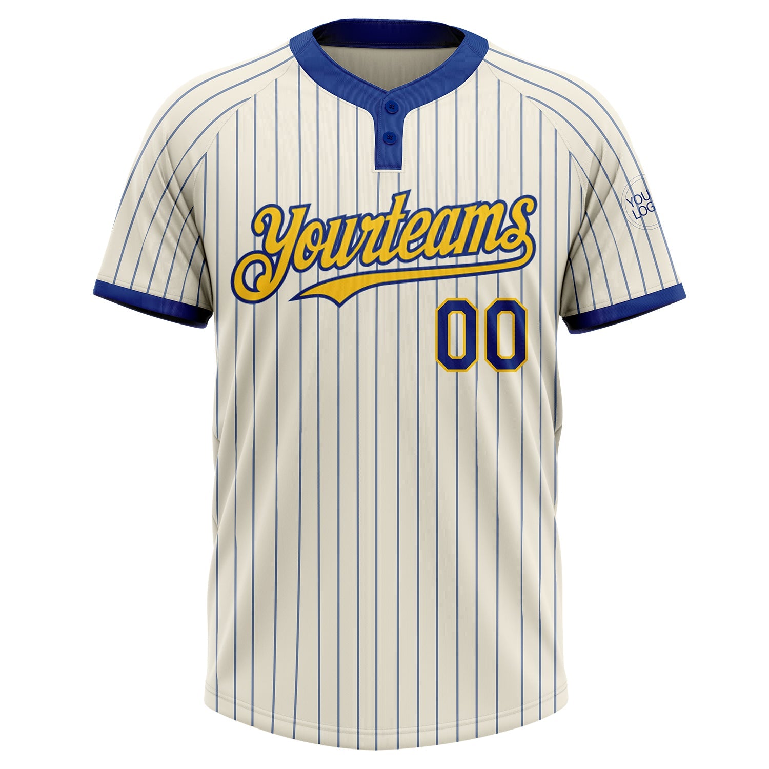 Custom Cream Royal Pinstripe Yellow Two-Button Unisex Softball Jersey view 2