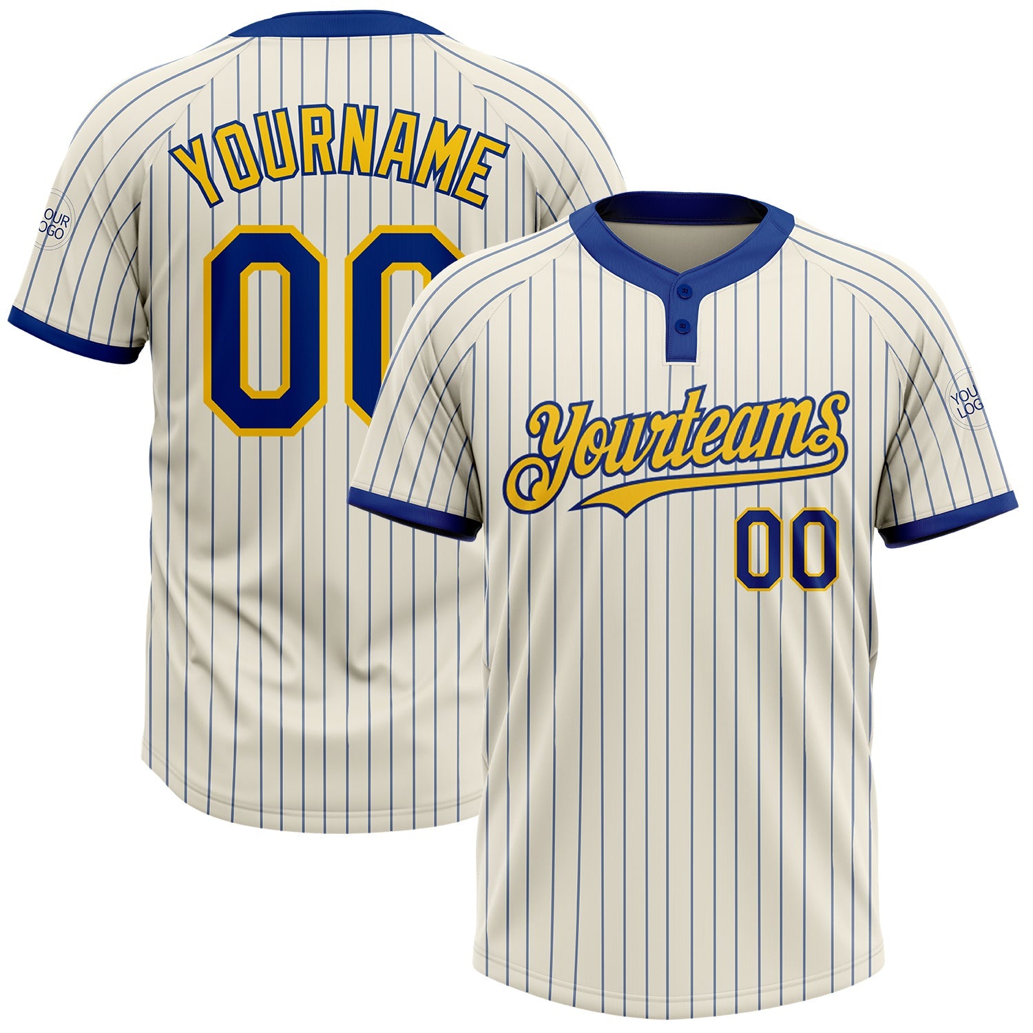 Custom Cream Royal Pinstripe Yellow Two-Button Unisex Softball Jersey - Main View