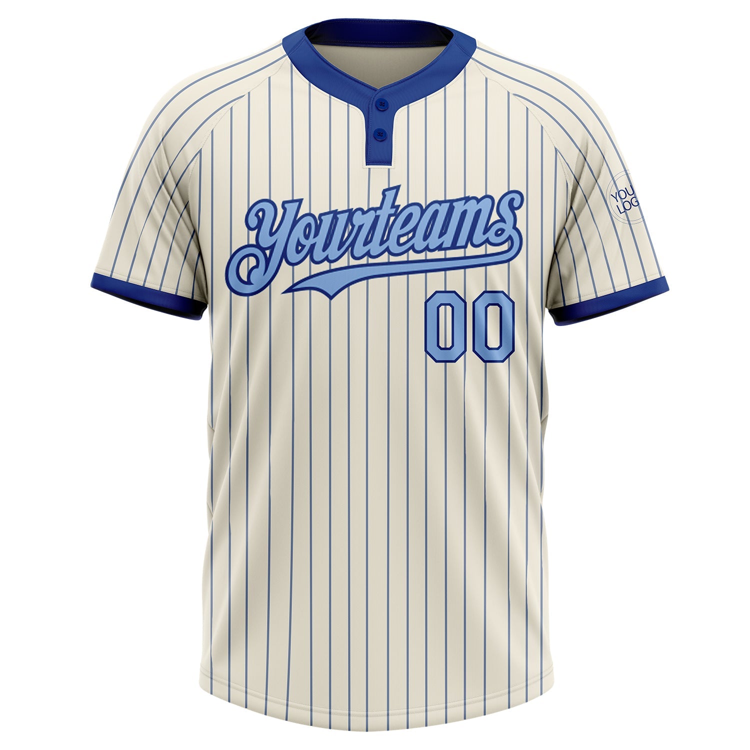 Custom Cream Royal Pinstripe Light Blue Two-Button Unisex Softball Jersey view 2