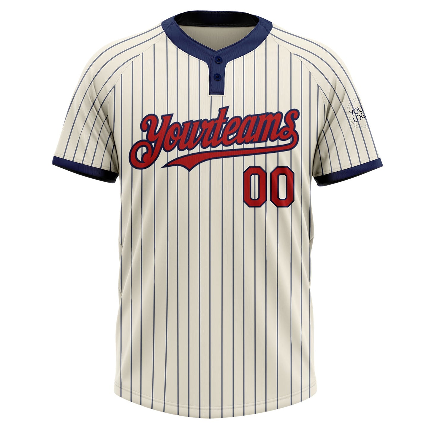 Custom Cream Navy Pinstripe Red Two-Button Unisex Softball Jersey view 2