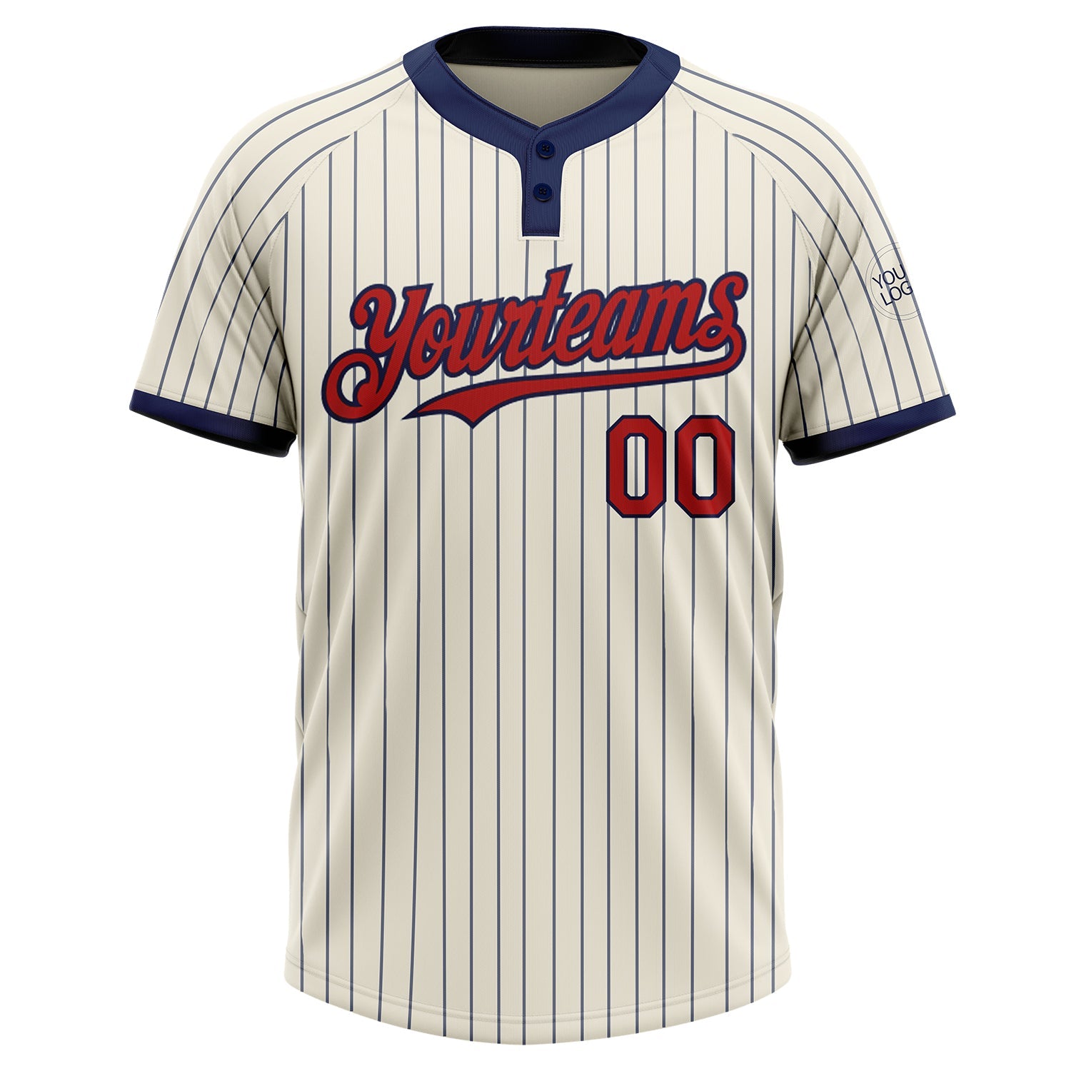 Custom Cream Navy Pinstripe Red Two-Button Unisex Softball Jersey view 2