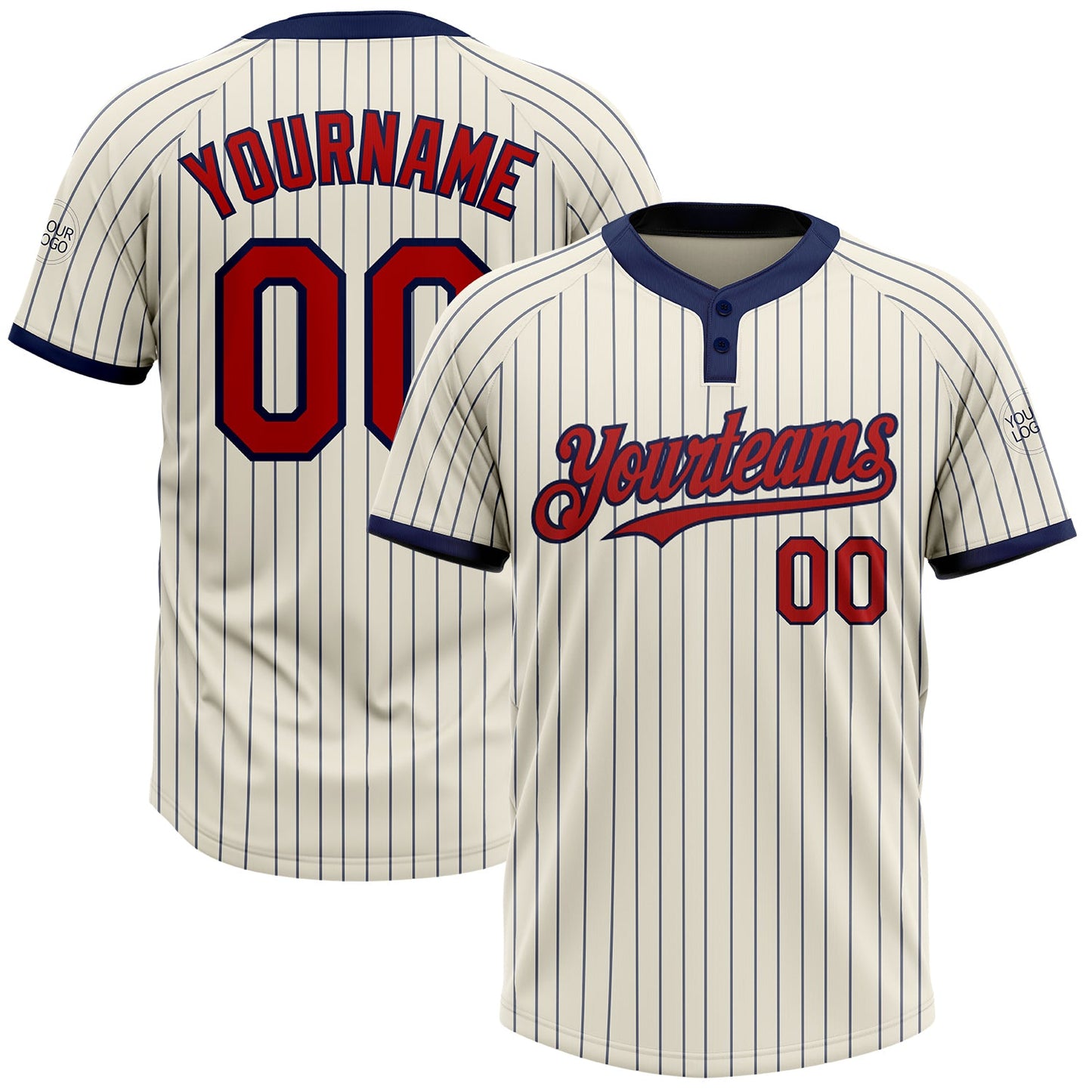 Custom Cream Navy Pinstripe Red Two-Button Unisex Softball Jersey - Main View