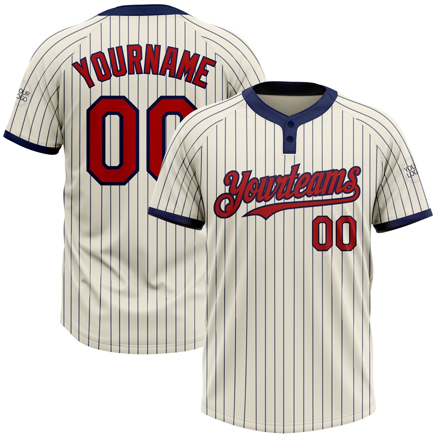 Custom Cream Navy Pinstripe Red Two-Button Unisex Softball Jersey - Main View