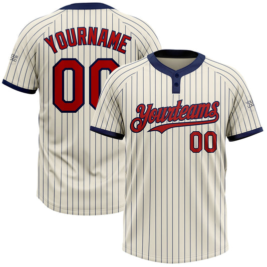 Custom Cream Navy Pinstripe Red Two-Button Unisex Softball Jersey - Main View