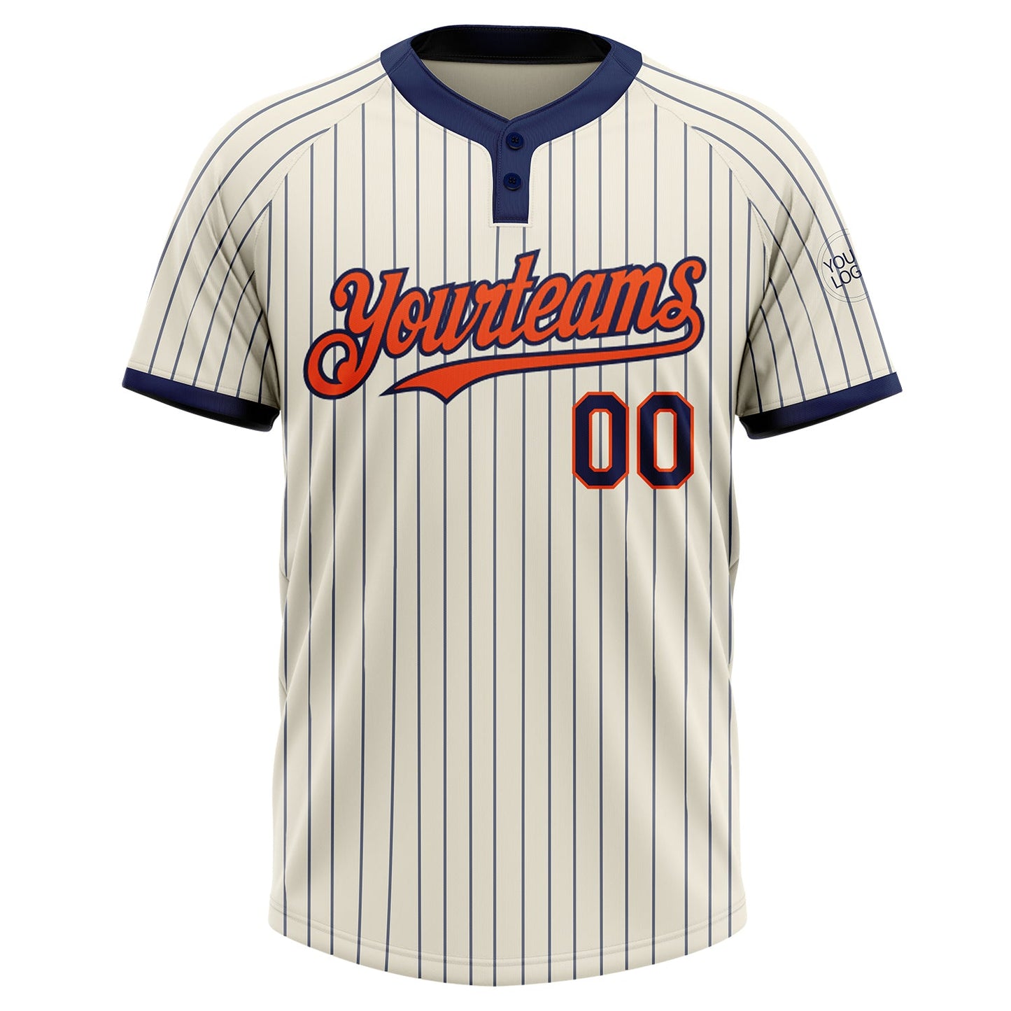 Custom Cream Navy Pinstripe Orange Two-Button Unisex Softball Jersey view 2