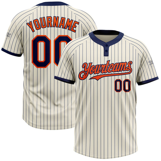 Custom Cream Navy Pinstripe Orange Two-Button Unisex Softball Jersey - Main View