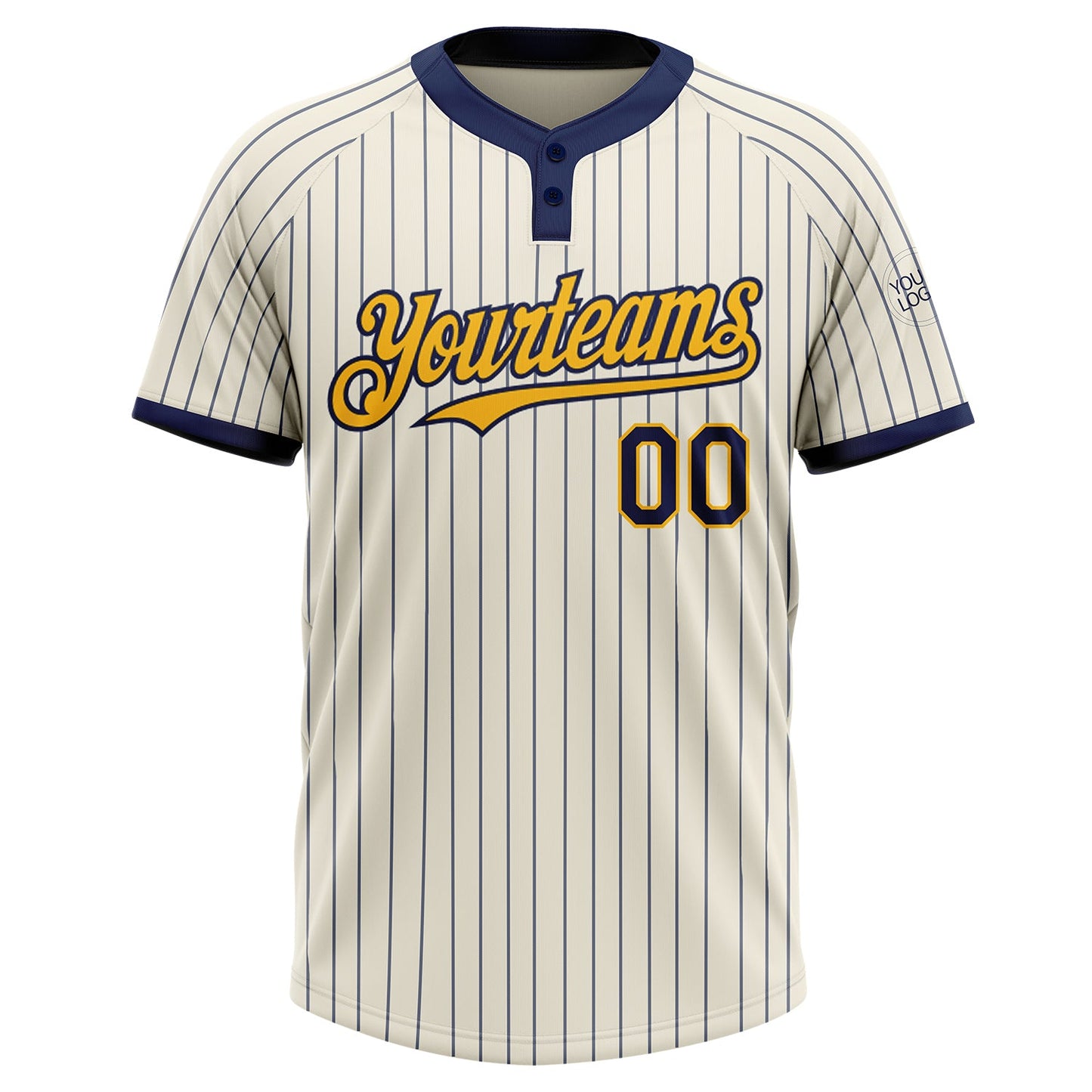Custom Cream Navy Pinstripe Gold Two-Button Unisex Softball Jersey view 2