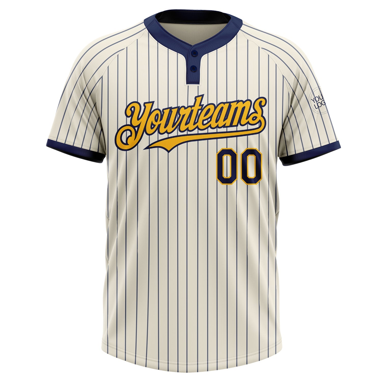 Custom Cream Navy Pinstripe Gold Two-Button Unisex Softball Jersey view 2