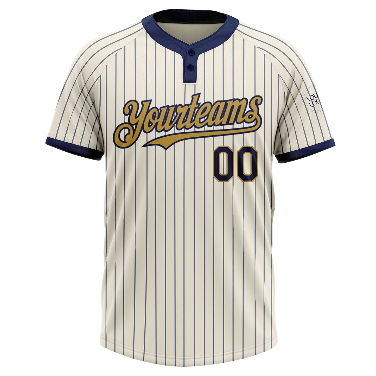 Custom Cream Navy Pinstripe Old Gold Two-Button Unisex Softball Jersey view 2