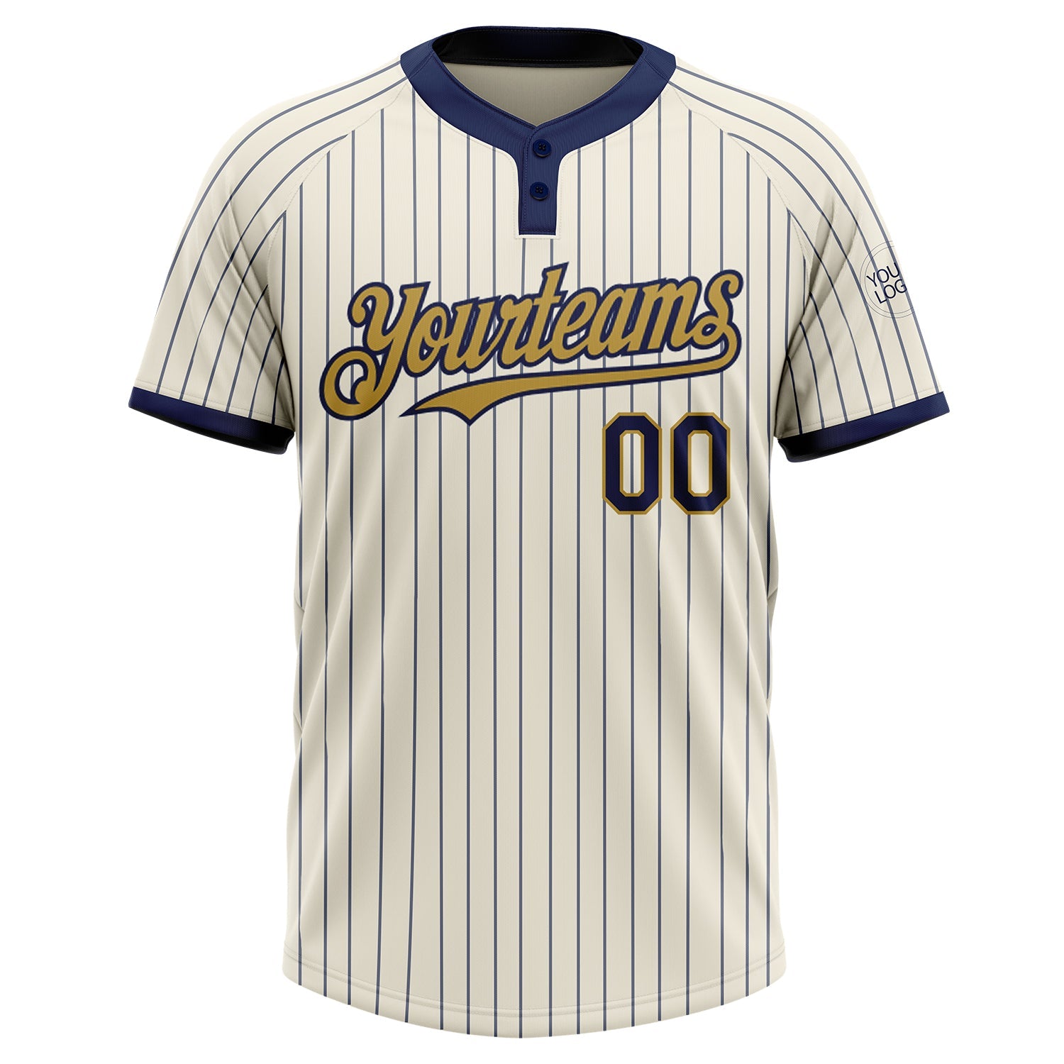 Custom Cream Navy Pinstripe Old Gold Two-Button Unisex Softball Jersey view 2