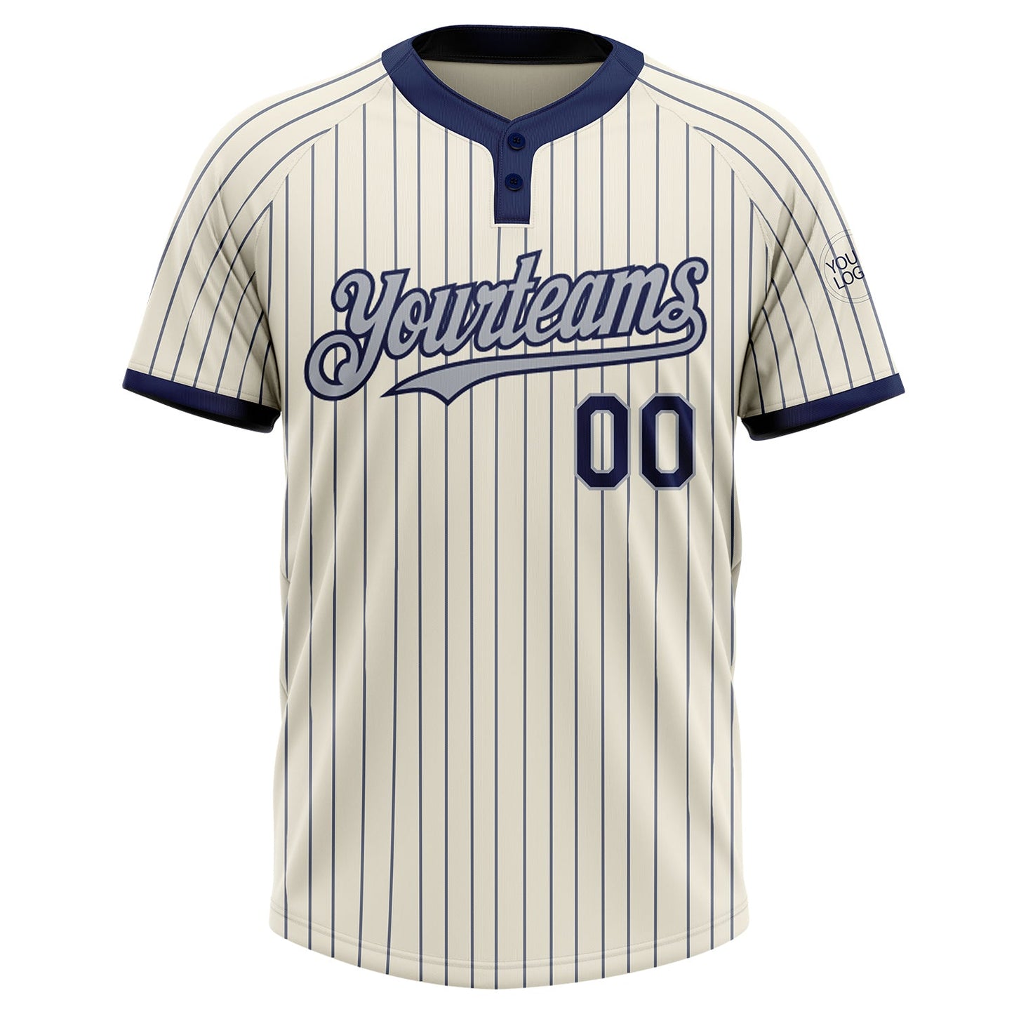 Custom Cream Navy Pinstripe Gray Two-Button Unisex Softball Jersey view 2