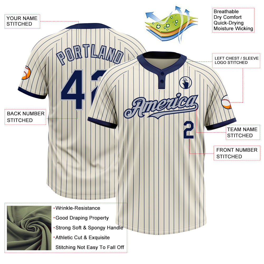 Custom Cream Navy Pinstripe Gray Two-Button Unisex Softball Jersey view 3
