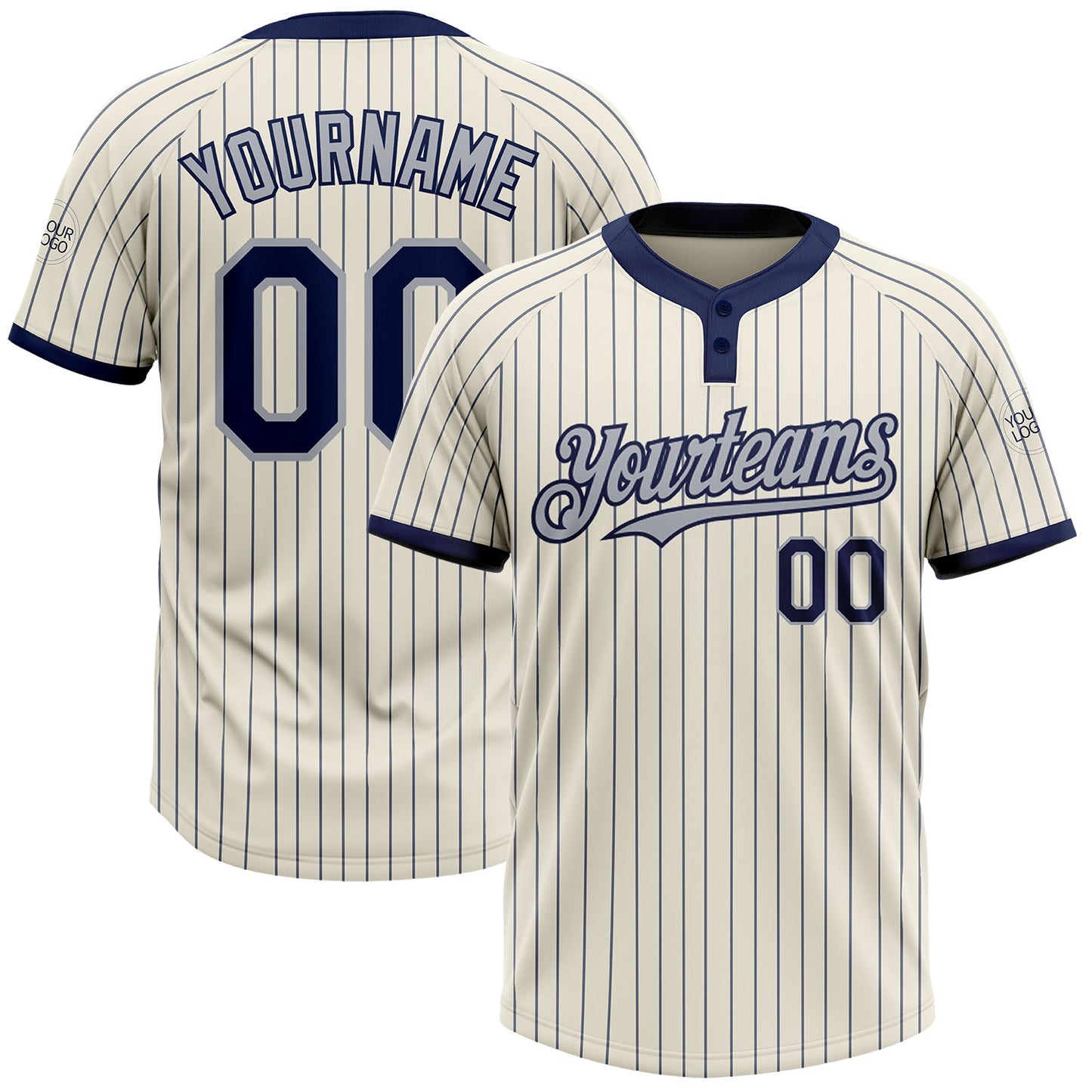 Custom Cream Navy Pinstripe Gray Two-Button Unisex Softball Jersey - Main View