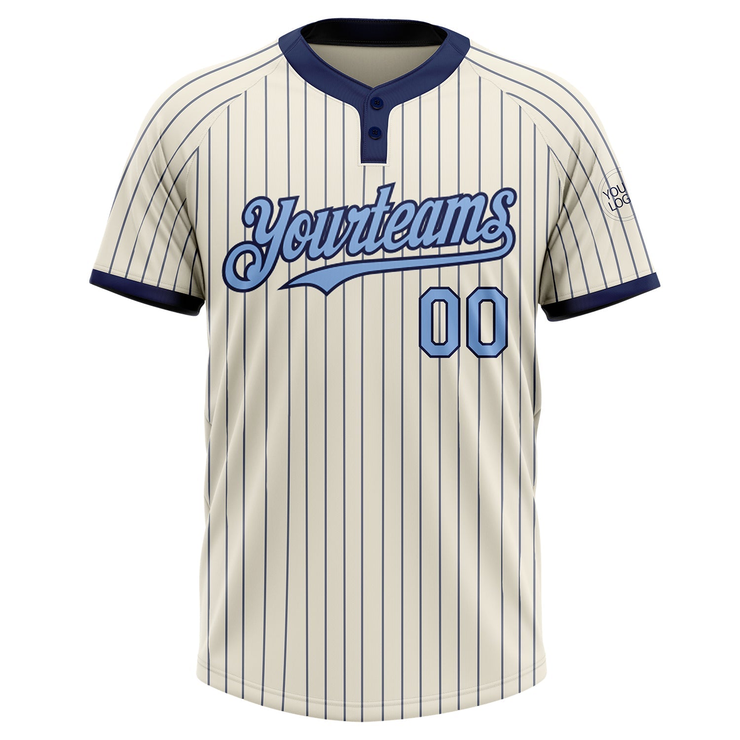 Custom Cream Navy Pinstripe Light Blue Two-Button Unisex Softball Jersey view 2