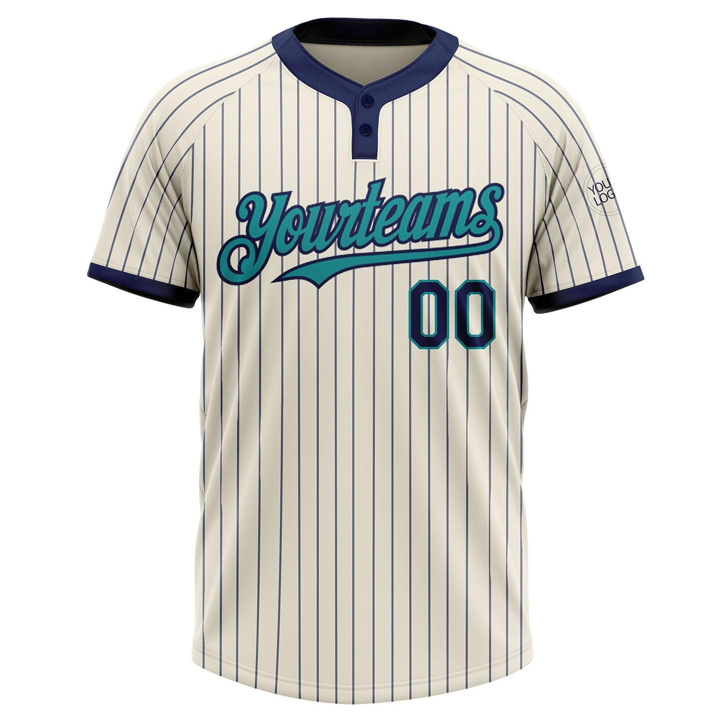 Custom Cream Navy Pinstripe Teal Two-Button Unisex Softball Jersey view 2