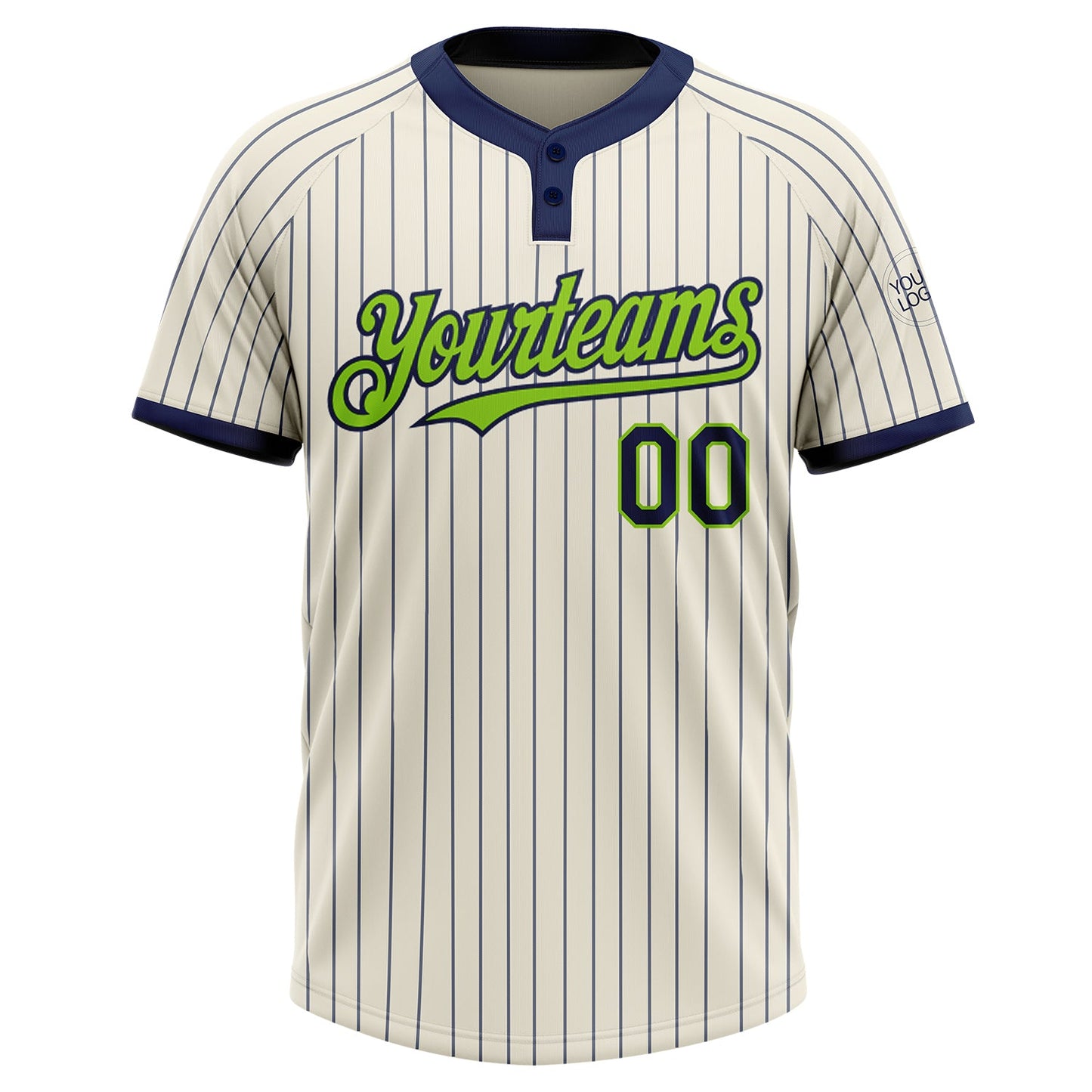 Custom Cream Navy Pinstripe Neon Green Two-Button Unisex Softball Jersey view 2