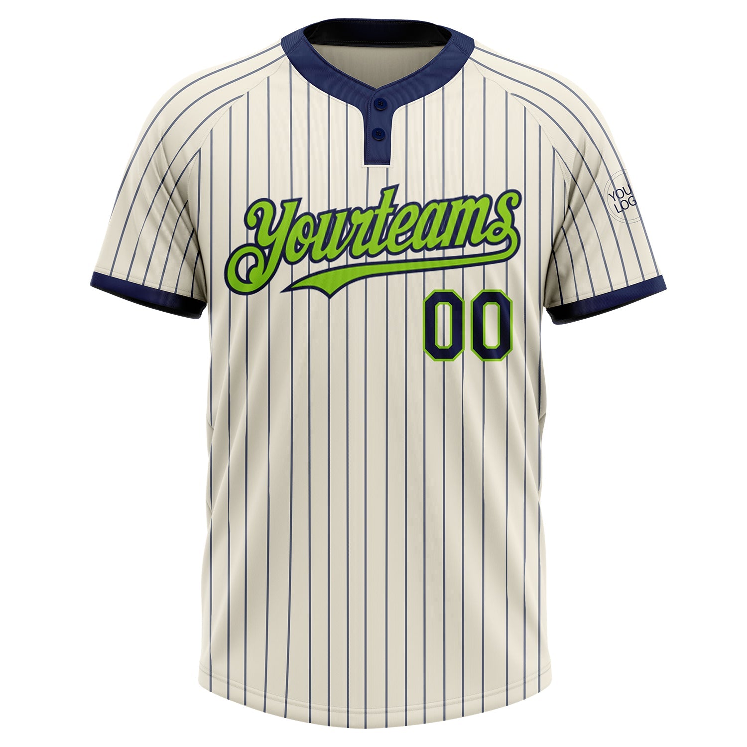 Custom Cream Navy Pinstripe Neon Green Two-Button Unisex Softball Jersey view 2