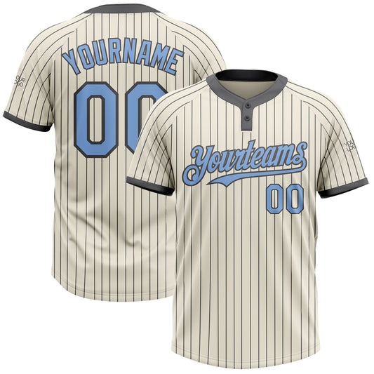 Custom Cream Steel Gray Pinstripe Light Blue Two-Button Unisex Softball Jersey - Main View