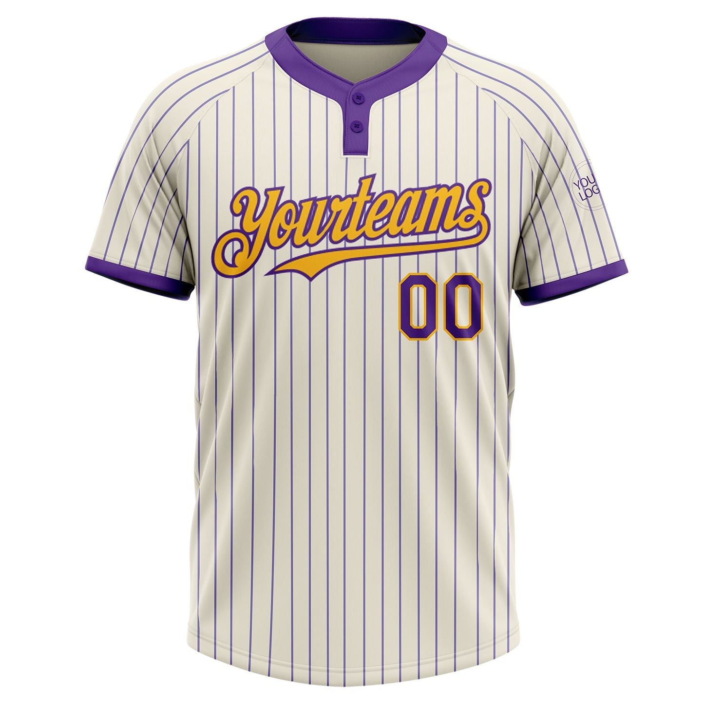 Custom Cream Purple Pinstripe Gold Two-Button Unisex Softball Jersey view 2