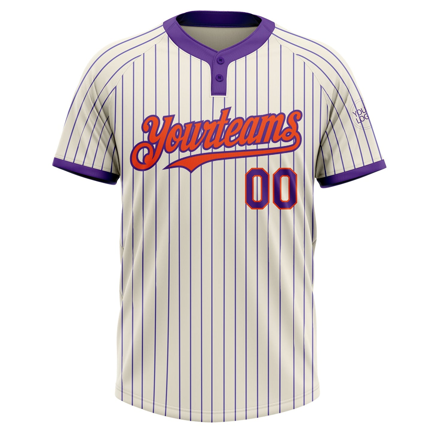 Custom Cream Purple Pinstripe Orange Two-Button Unisex Softball Jersey view 2