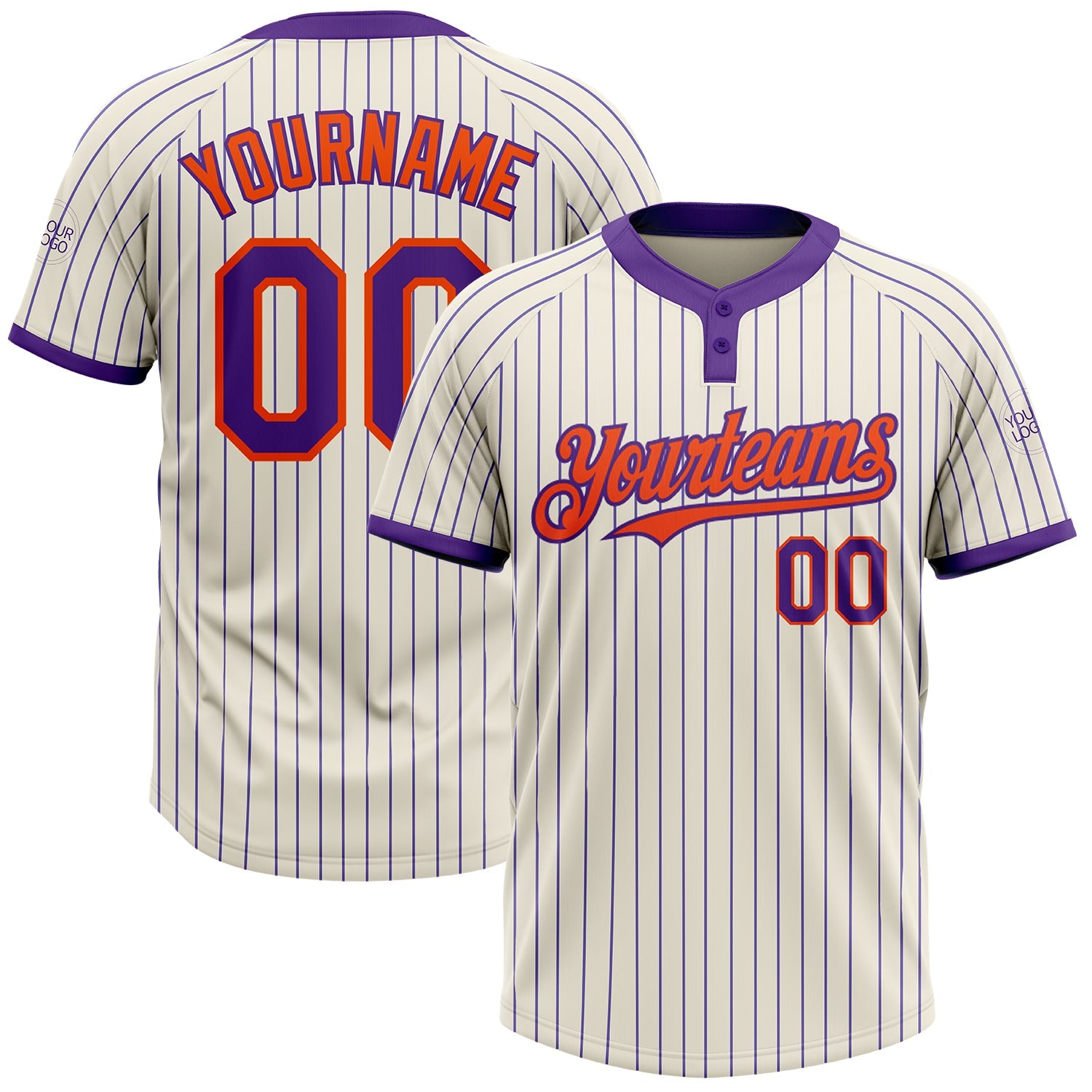 Custom Cream Purple Pinstripe Orange Two-Button Unisex Softball Jersey - Main View
