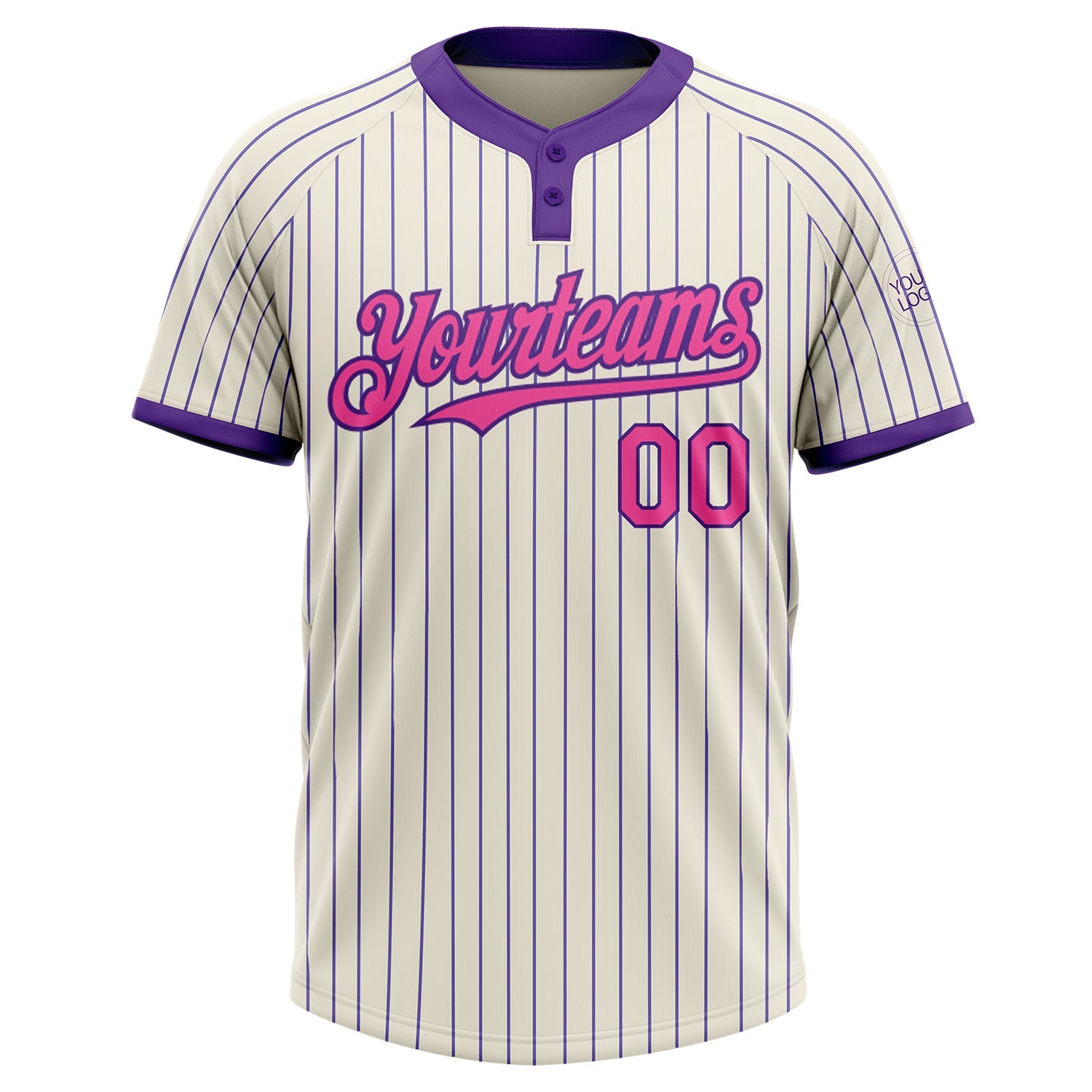 Custom Cream Purple Pinstripe Pink Two-Button Unisex Softball Jersey view 2