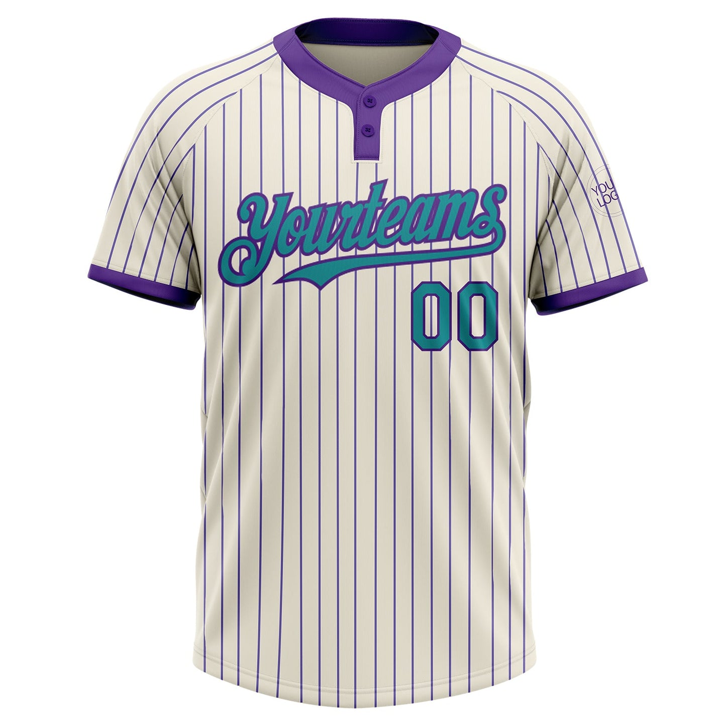 Custom Cream Purple Pinstripe Teal Two-Button Unisex Softball Jersey view 2