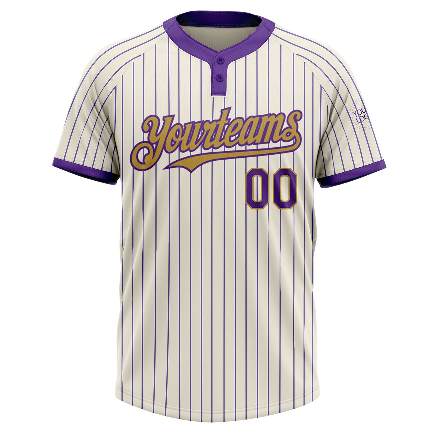 Custom Cream Purple Pinstripe Old Gold Two-Button Unisex Softball Jersey view 2