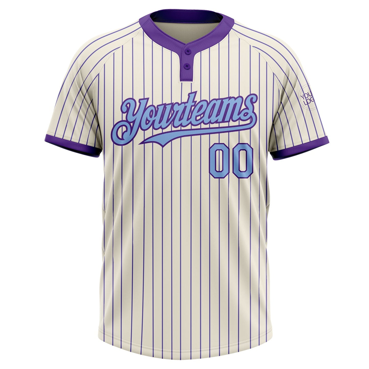 Custom Cream Purple Pinstripe Light Blue Two-Button Unisex Softball Jersey view 2