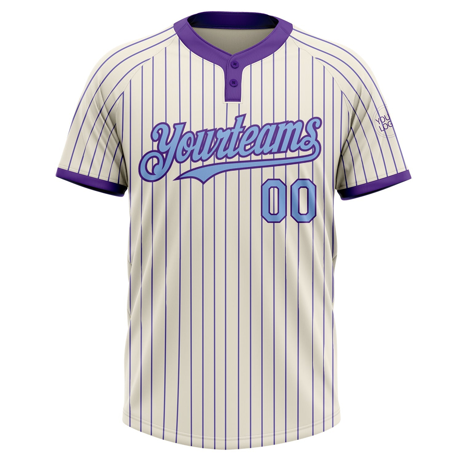 Custom Cream Purple Pinstripe Light Blue Two-Button Unisex Softball Jersey view 2