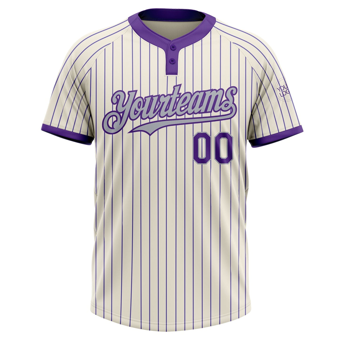 Custom Cream Purple Pinstripe Gray Two-Button Unisex Softball Jersey view 2