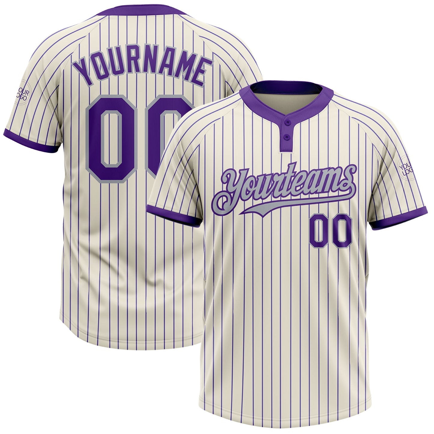 Custom Cream Purple Pinstripe Gray Two-Button Unisex Softball Jersey - Main View