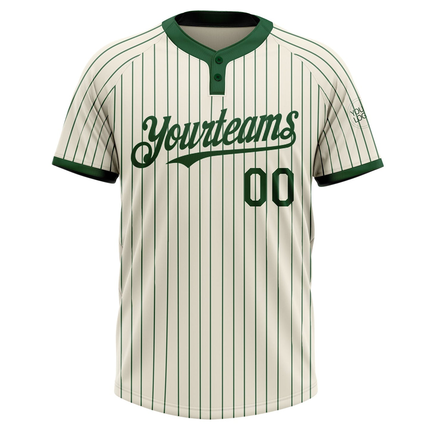 Custom Cream Green Pinstripe Green Two-Button Unisex Softball Jersey view 2