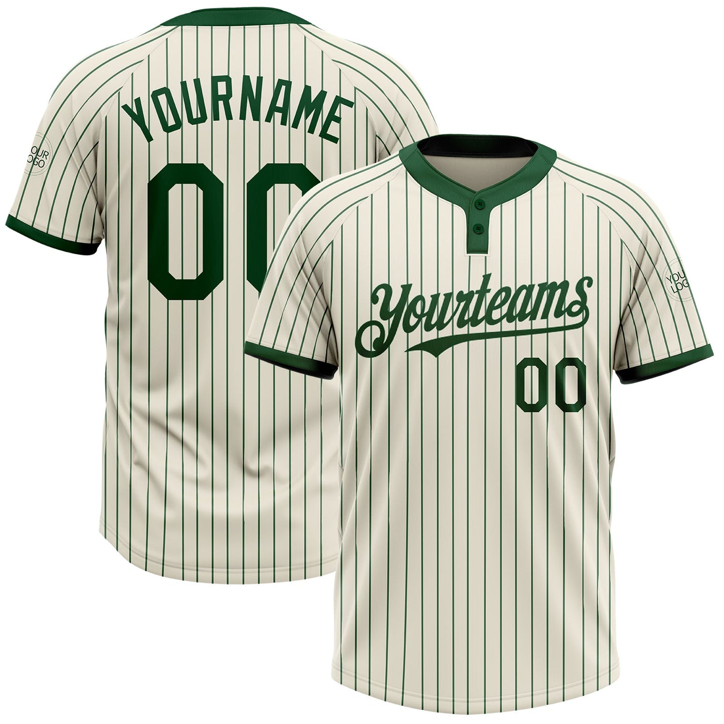 Custom Cream Green Pinstripe Green Two-Button Unisex Softball Jersey - Main View