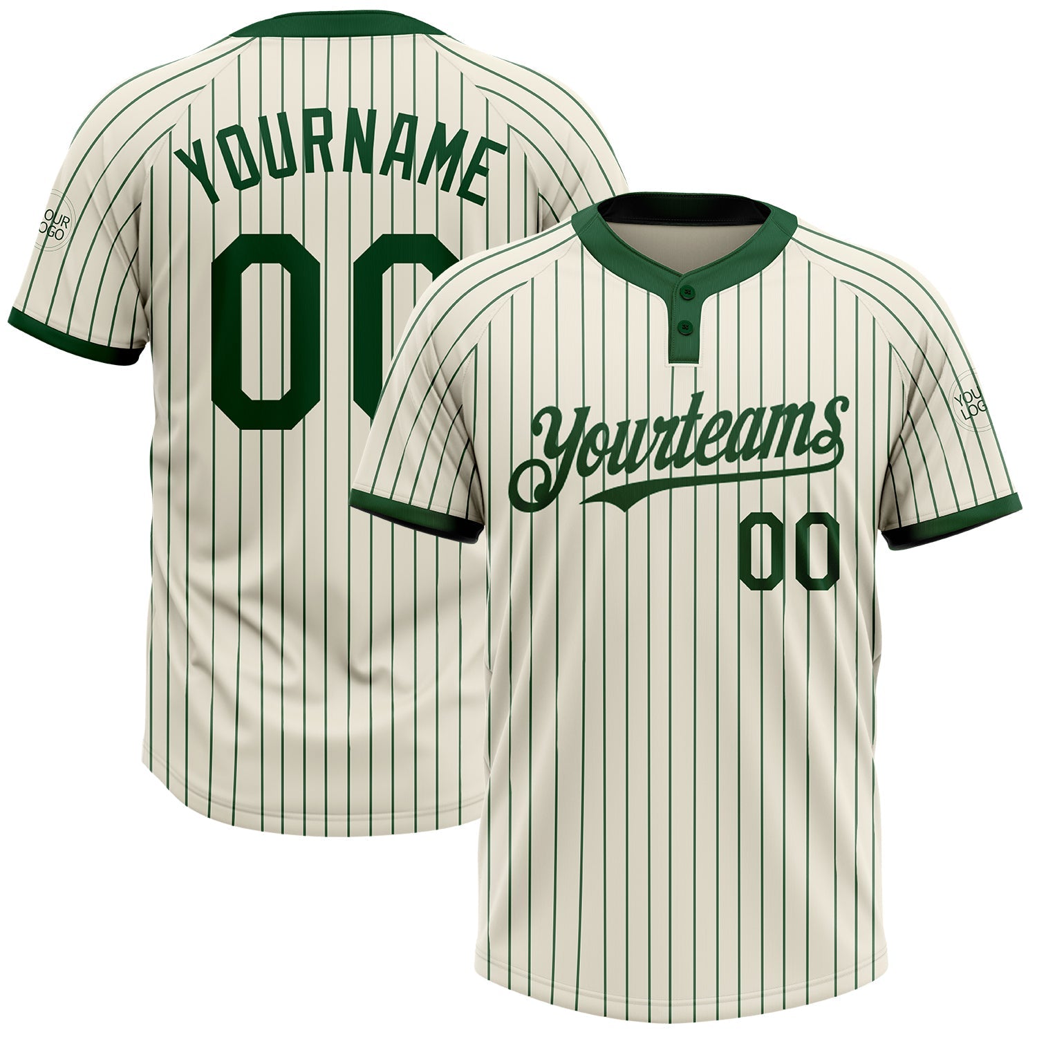 Custom Cream Green Pinstripe Green Two-Button Unisex Softball Jersey - Main View
