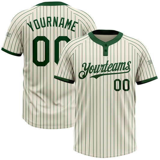 Custom Cream Green Pinstripe Green Two-Button Unisex Softball Jersey - Main View