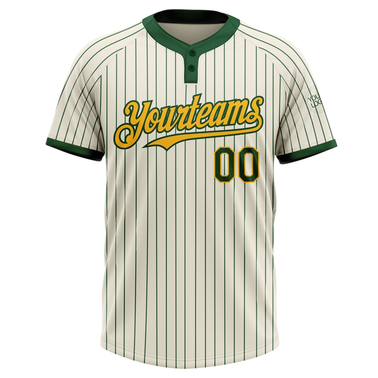 Custom Cream Green Pinstripe Gold Two-Button Unisex Softball Jersey view 2