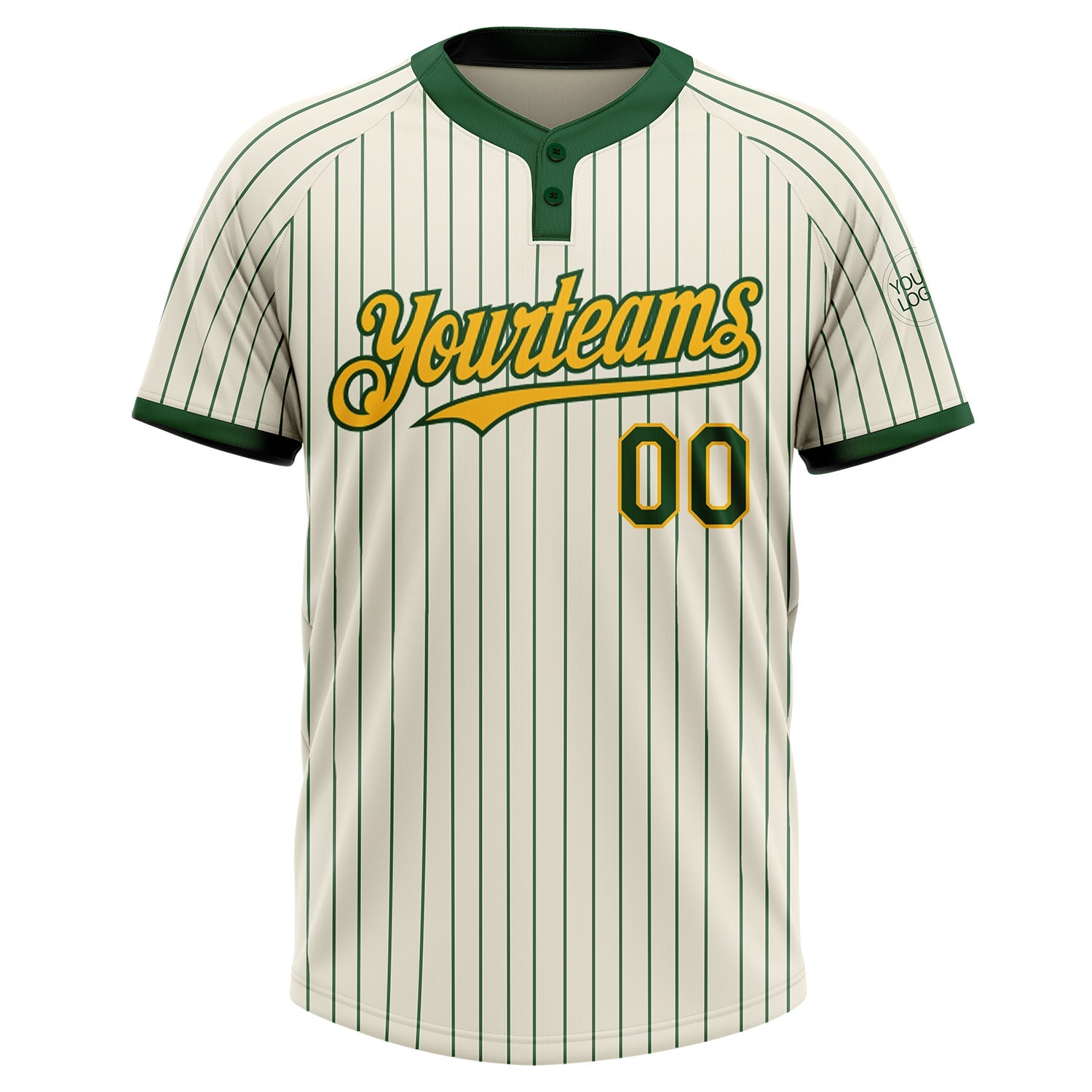 Custom Cream Green Pinstripe Gold Two-Button Unisex Softball Jersey view 2