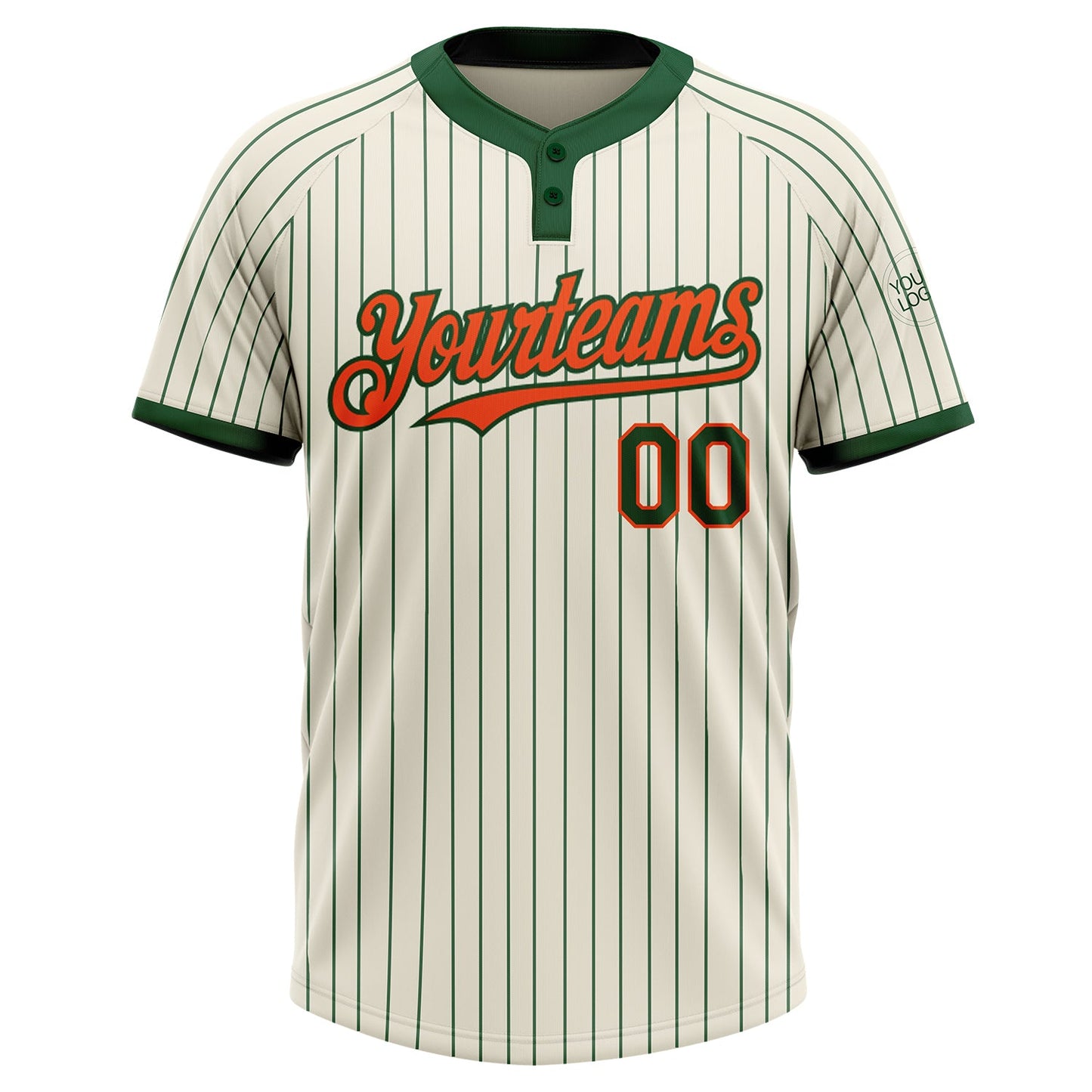 Custom Cream Green Pinstripe Orange Two-Button Unisex Softball Jersey view 2