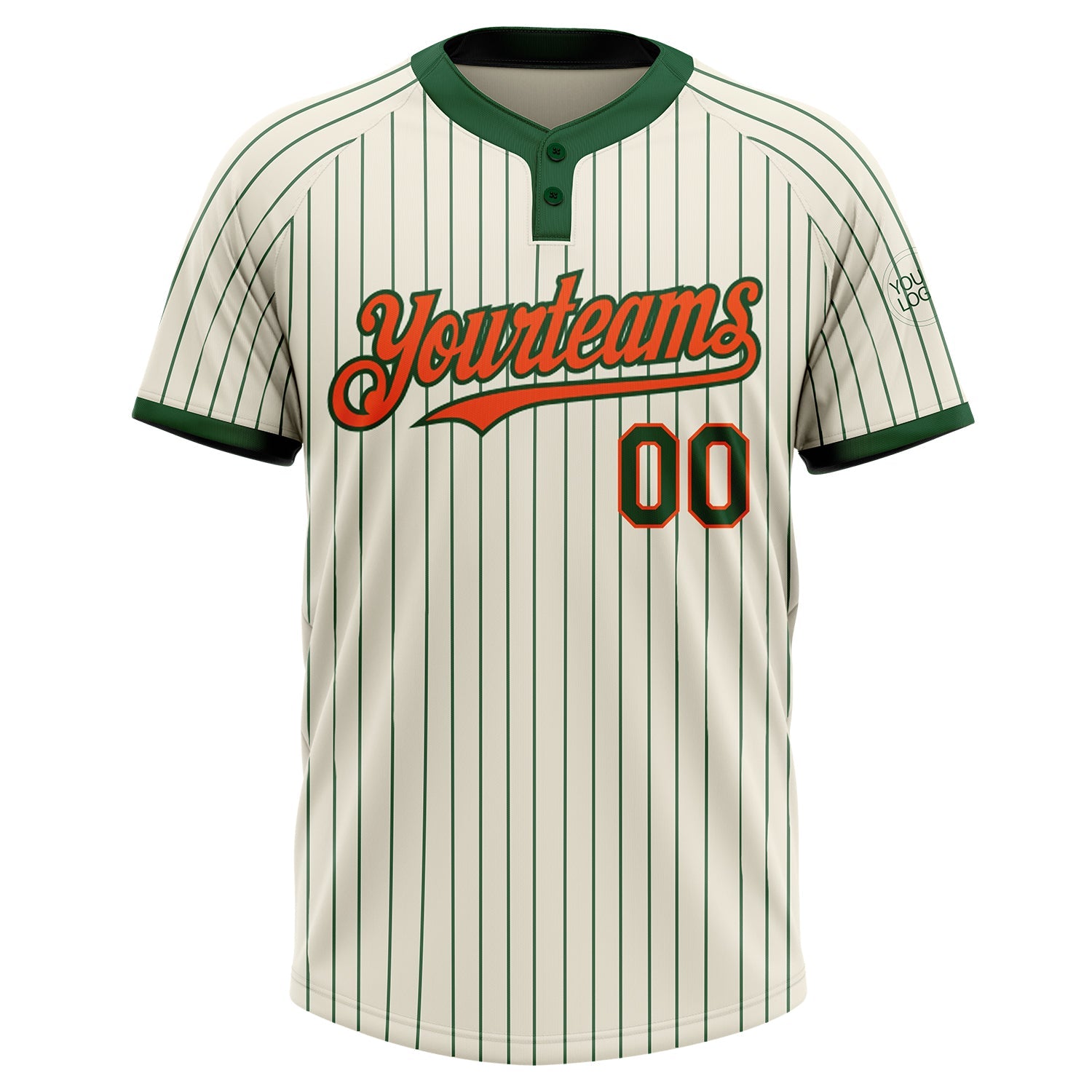 Custom Cream Green Pinstripe Orange Two-Button Unisex Softball Jersey view 2