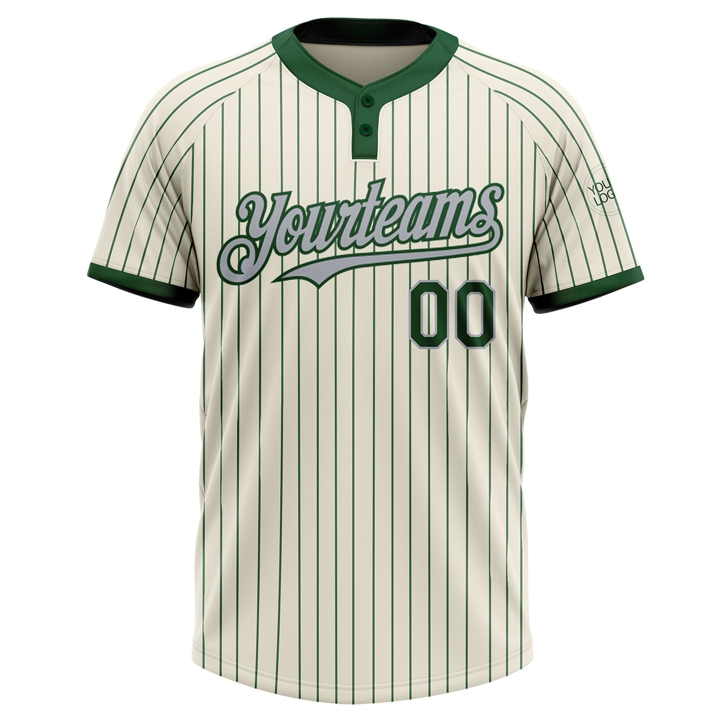 Custom Cream Green Pinstripe Gray Two-Button Unisex Softball Jersey view 2